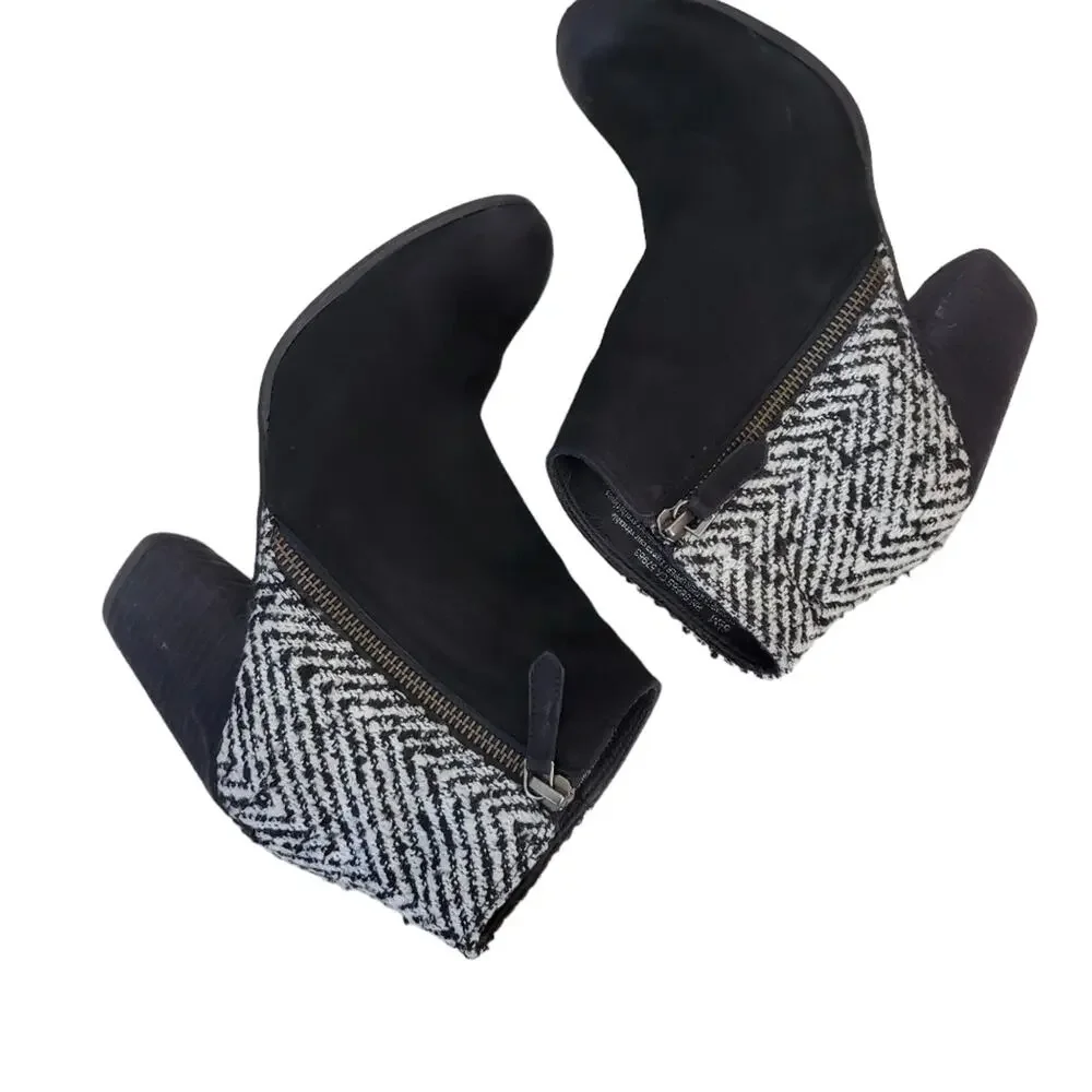 bp | Leather and Herringbone Knit Side Zip Heeled Ankle Trolley Booties